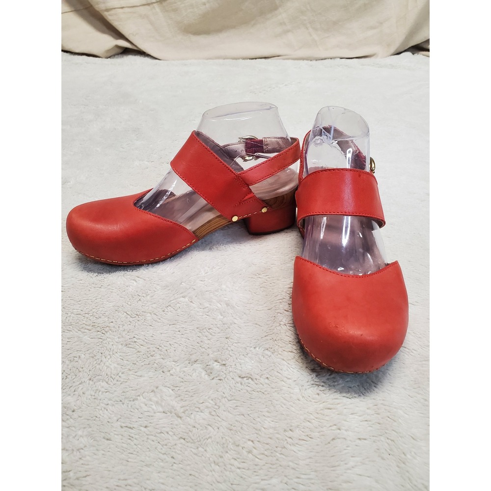 Dansko Red Leather Mary Jane Clog Mules